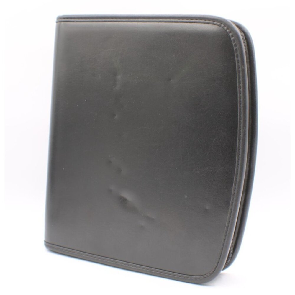 Black Faux Leather Zippered Binder Organizer With 3-Ring Mechanism & Interior Po